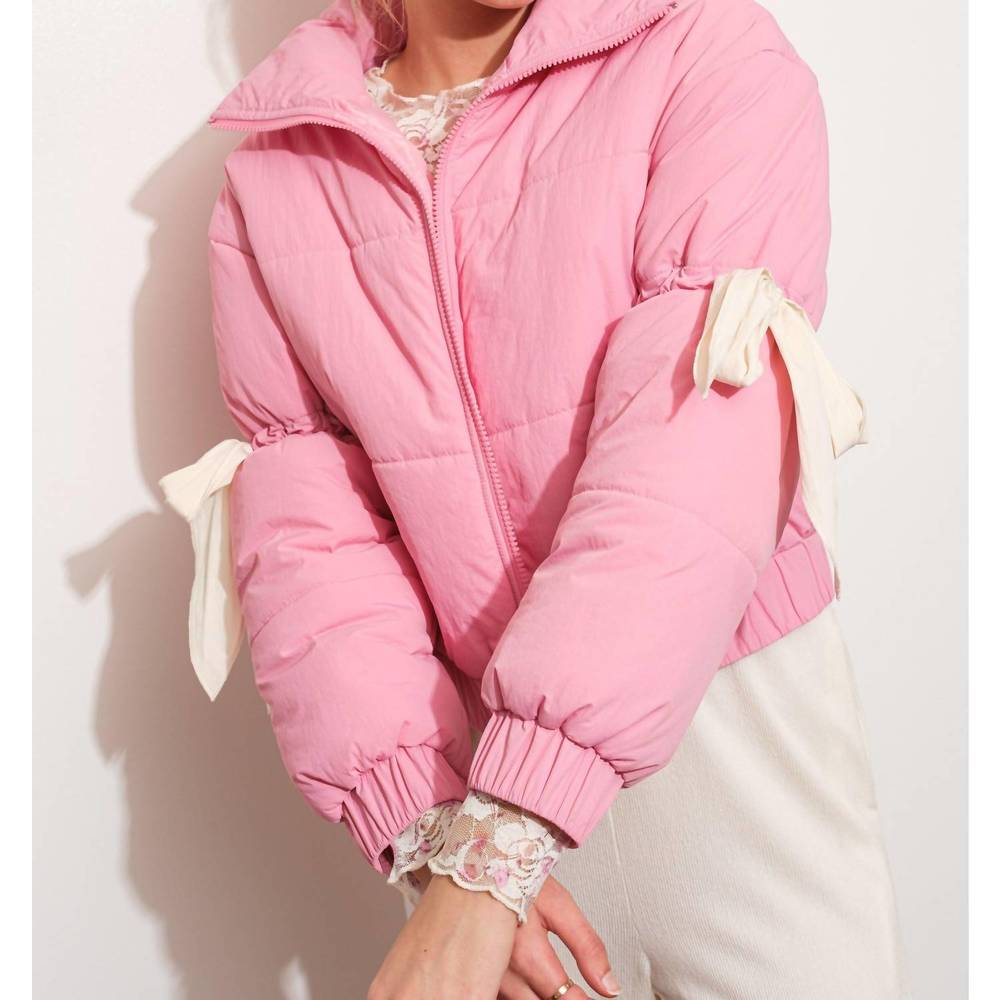 NEW PRETTY GARBAGE bow puffer jacket in pink